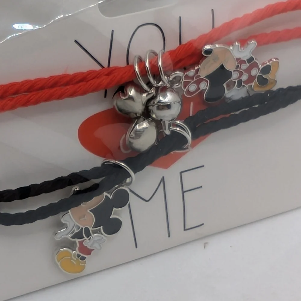 Mickey And Minnie Mouse Love Charm Bracelets - Red and Black